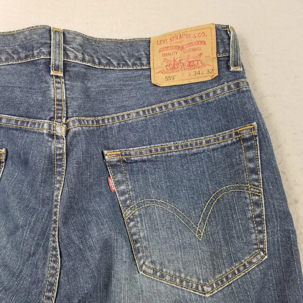 Levis 559 Relaxed Straight Jeans Mens 34x32 Blue Medium Wash 100% Cotton Denim‎